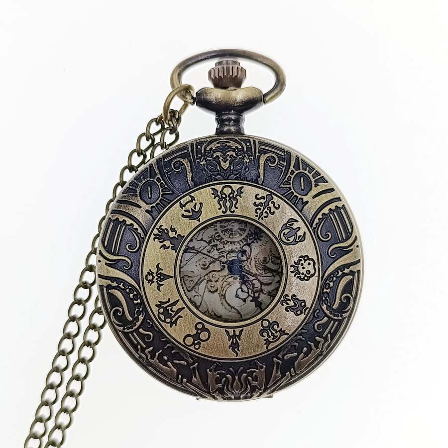 wecin Halskette, Taschenuhr Anhänger, Bronze, Gold, Sternzeichen, Unisex - Bild 2