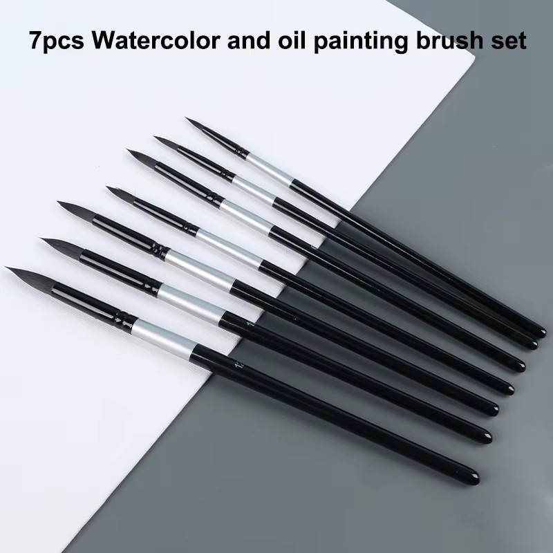7-teiliges Kunstpinsel-Set von CHENJ mit Holzgriff in Schwarz für Gouache und H2O-Malerei mit runden und spitzen Spitzen für Anfänger und Erwachsene - Bild 3