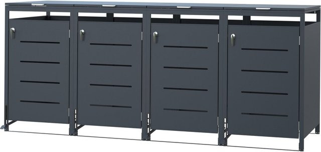 CHILLROI 4er Mülltonnenverkleidung CUBO mit Pedal aus verzinktem Stahl, Anthrazit, B/T/H: 272 x 80 x 118,5 cm - Bild 1