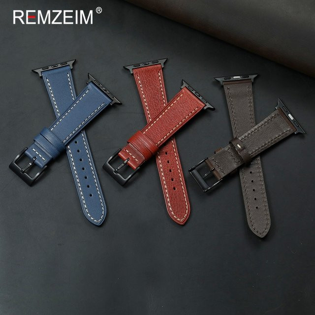 REMZEIM Uhrenarmband Leder, Vintage, Schwarz, Herren - Bild 1