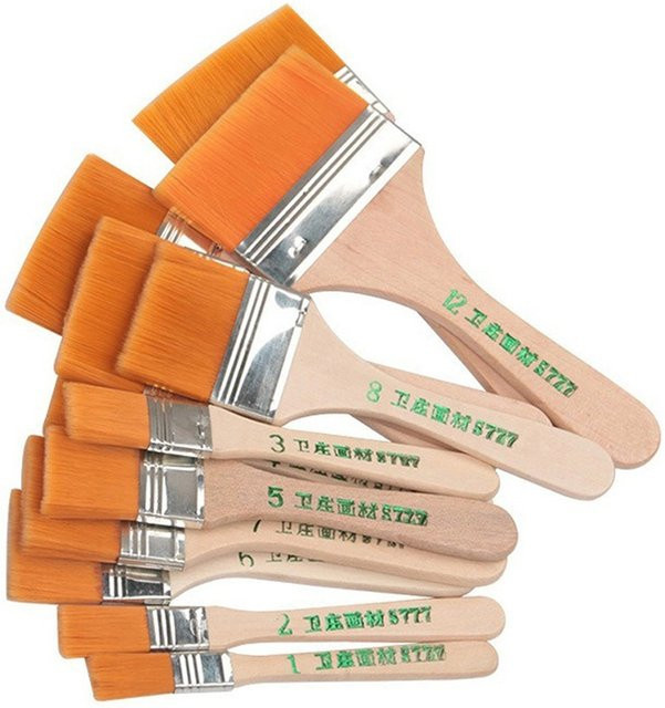 12er Set Nylon Malpinsel für Acryl, Öl und Aquarell in Mehrfarben - Bild 1