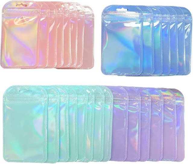 50 Stück Holographische Zipper Beutel aus Kunststoff in Multicolour für Schmuck, Perlen und Lebensmittel zur Verpackung und zum Display - Bild 1