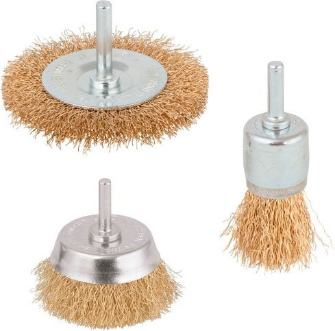 Wolfcraft Drahtbürsten-Set aus Messing, 3-teilig, silberfarben und braun für Holz und Metall - Bild 1