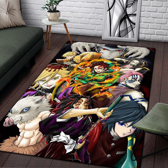 Demon Slayer Teppich von YangJOJO, schwarzer abstrakter Flächenteppich aus Polyester, B/B: 60 x 90 cm - Bild 1