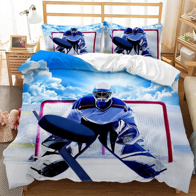 Binchi Outdoor Product Eishockey Bettwäsche Set mit Bettbezug und Kissenbezug, Blau, B/H: 135 x 200 cm - Bild 1
