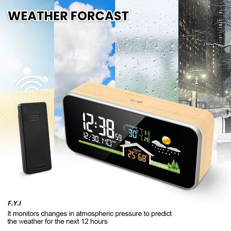 ANENG Kabellose Wetterstation mit Holz-Wecker, Digitales Thermometer und Luftfeuchtigkeitsmesser in Braun - Bild 3