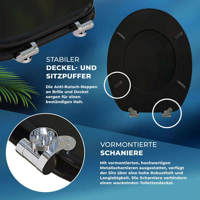 Casaria Toilettensitz aus Holz in Schwarz mit Absenkautomatik und runder Form, B/T: 45,7 x 45,7 cm - Bild 5