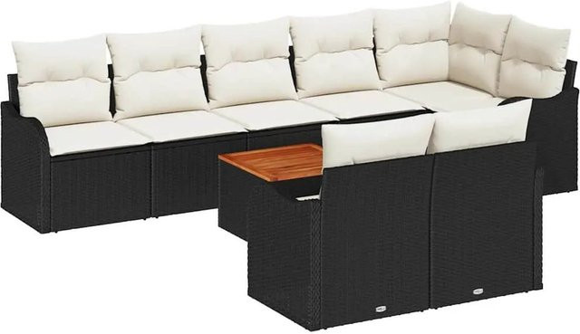vidaXL Garten-Sofa-Set 9-teilig in Schwarz-Weiß mit Polstern und Stauraumfunktion aus Polyrattan und pulverbeschichtetem Stahl - Bild 1