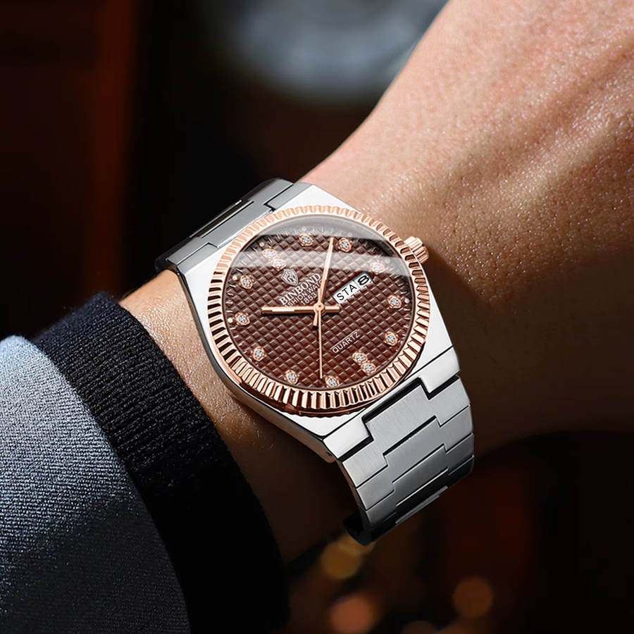 BINBOND Armbanduhr Quarz, Edelstahl, Schwarz, Bicolor, Herren - Bild 4