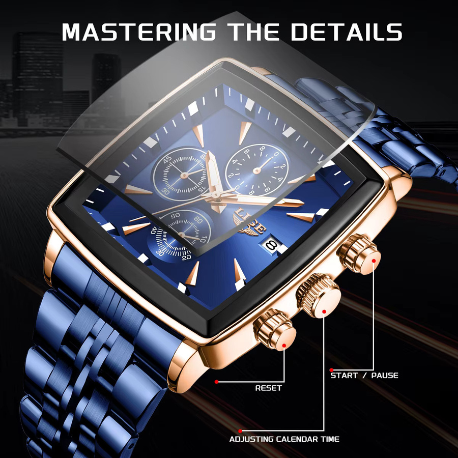 LIGE Chronograph Armbanduhr, Quarz, Edelstahl, Blau, Herren - Bild 3