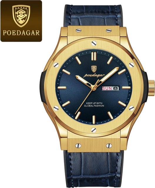 POEDAGAR Armbanduhr, Quarz, Edelstahl, Silikon, Blau, Herren - Bild 1