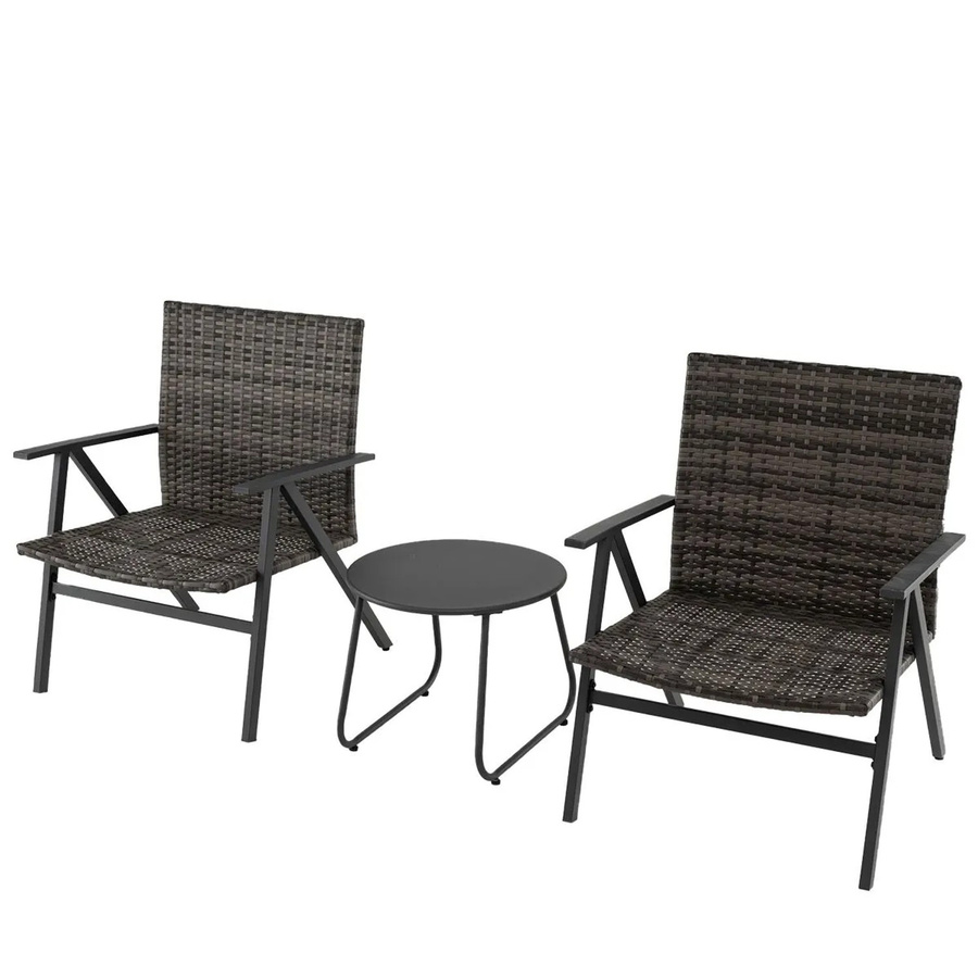 Costway 3-teiliges Gartenmöbel Set aus Rattan und Metall in Grau für Balkon, Veranda und Garten mit Tisch und 2 Stühlen - Bild 2