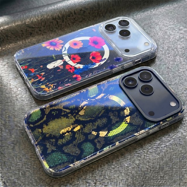 IMD MagSafe Handyhülle mit Glitzer-Blumen-Schleifen-Herz-Muster für iPhone 17 Air 16 15 14 13 Pro Max Plus, Stoßfest, Multicolour - Bild 1