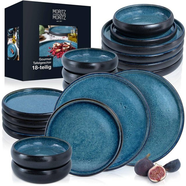 Moritz & Moritz Tafelservice aus Steinzeug in Blau und Schwarz, 18-teilig, spülmaschinenfest und backofengeeignet - Bild 1