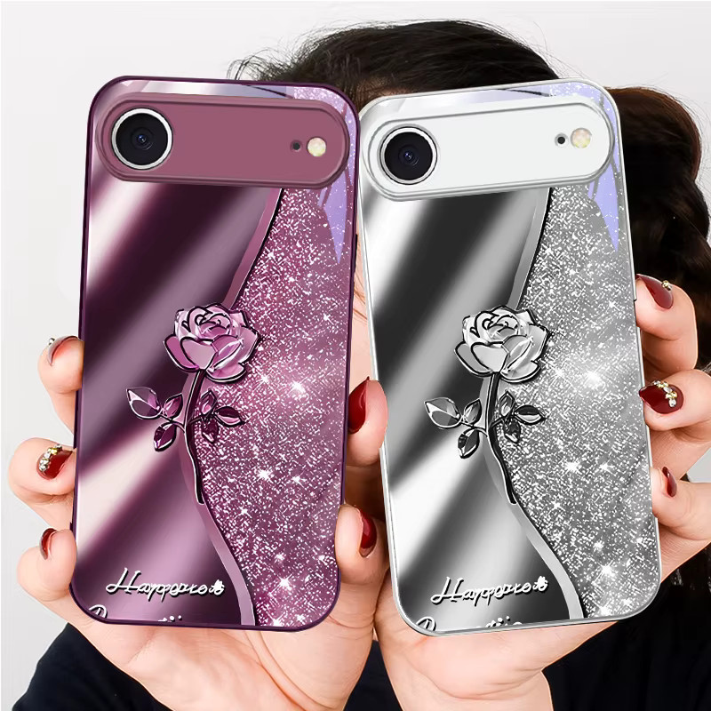 DIXSG Handyhülle Sternenhimmel Metallrose mit gehärtetem Glas für iPhone Modelle in Multicolour - Bild 1