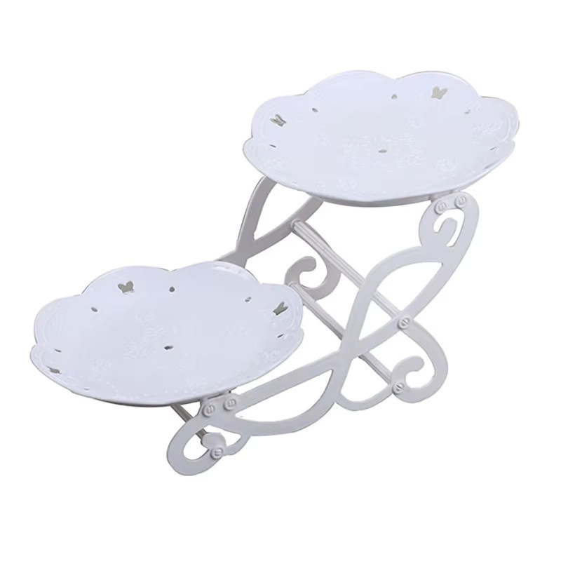 KuZHEN 2-lagiges Dessert-Rack aus Kunststoff in Weiß, runder Kuchenteller für Süßigkeiten und Obst zur Tischdekoration bei Hochzeiten oder Geburtstagen - Bild 2