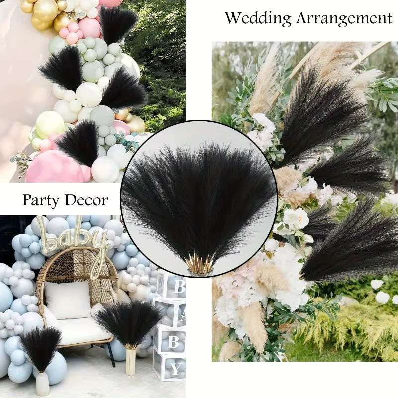 Uflower Künstliches Pampasgras in Schwarz, Flauschiges Faux-Boho-Dekor für Vasen, Hochzeiten und Partys - Bild 4