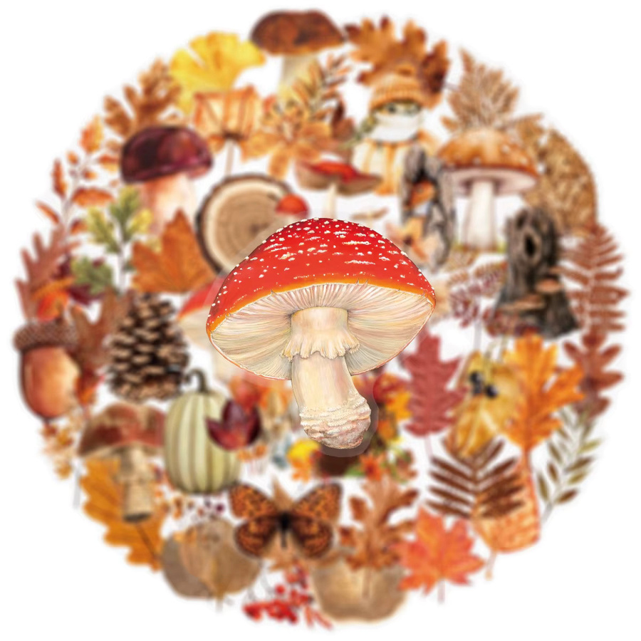 Transparente PET-Aufkleber mit Cartoon Herbst Wald Pflanzen Motiven in Multicolour für Notizbücher und Gepäck - Bild 3