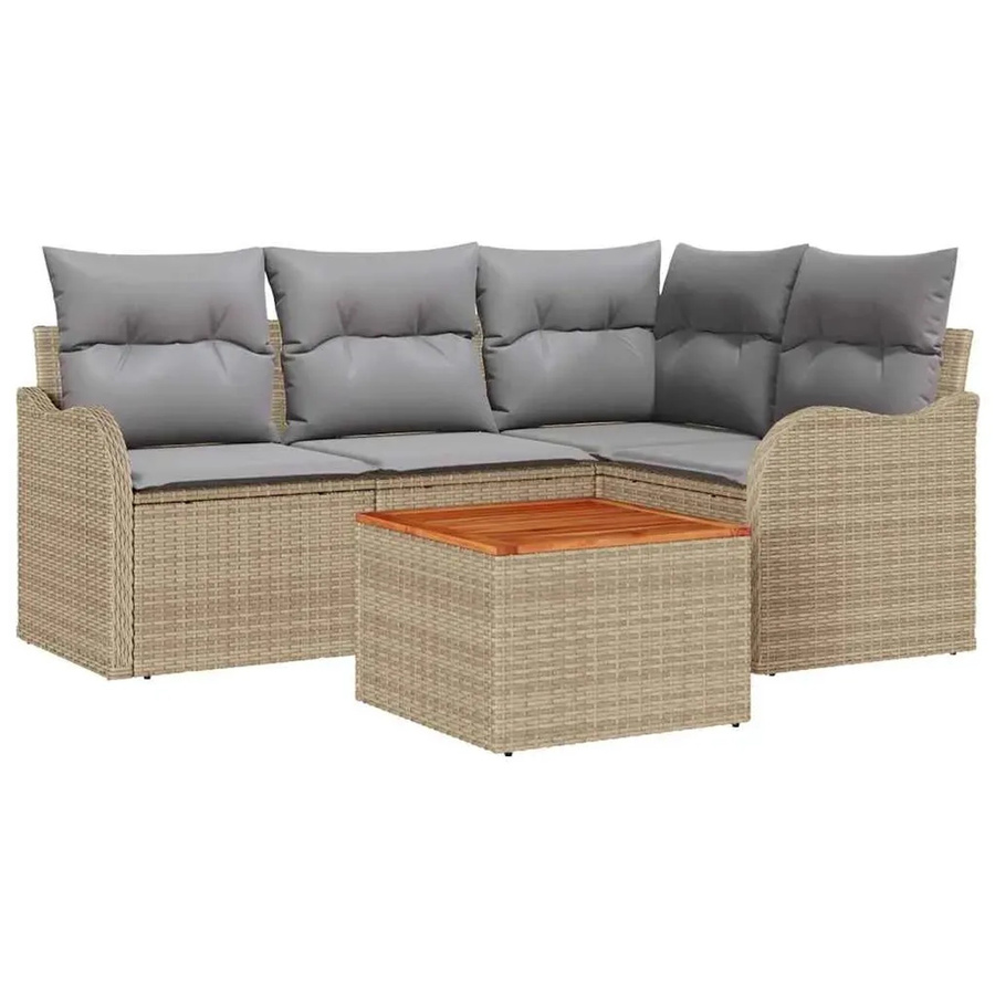 vidaXL Garten-Sofa-Set 5-teilig aus Poly Rattan in Beige mit Eckbank, zwei Sesseln, Gartentisch und Polsterkissen - Bild 2