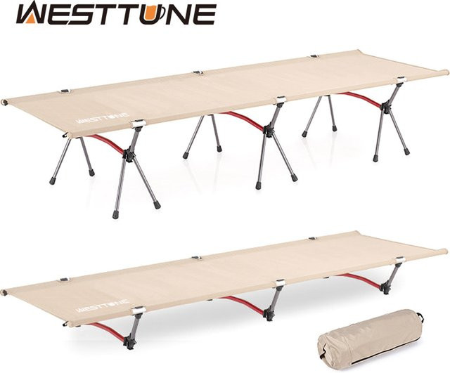 WESTTUNE Campingbett aus Aluminiumlegierung, ultraleichtes Klappbett für Outdoor und Reisen mit Seitenfächern - Bild 1