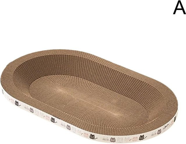 Ovaler Katzenkratzer aus Wellpappe in Khaki oder Braun als Kratzpad und Nest für Wohnungskatzen - Bild 1