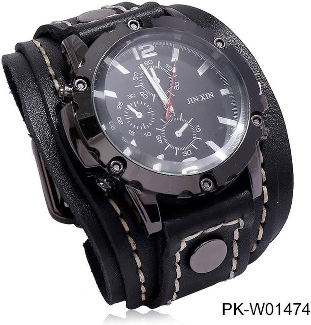 YIRAN Armbanduhr, Analoguhr, Quarz, Leder, Schwarz, Unisex - Bild 1