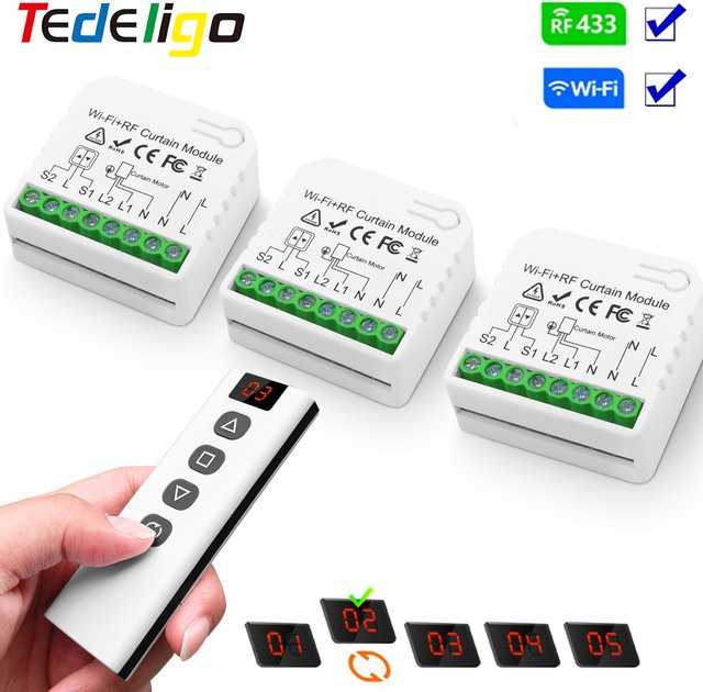 Tuya Smart Life WLAN-Rollo-Schalter mit RF433 Fernbedienung für elektrische Rolläden in Weiß, kompatibel mit Google Home und Alexa - Bild 1