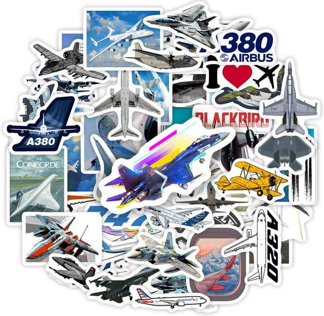 Wasserfeste Flugzeug-Sammlungsaufkleber mit Kampfflugzeugen und Verkehrsflugzeugen in Multicolor für Laptop, Telefon und Flaschen - Bild 1