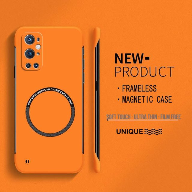 Magnetische Rahmenlose Handyhülle aus Hart-PC für OnePlus 9R, 8, 9 Pro und 8T in Orange, Ultradünne Matte Schutzhülle - Bild 1