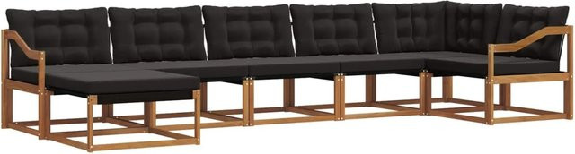 vidaXL Outdoor-Sofagarnitur L-Form aus Akazienholz mit Textilene und Kissen, Schwarz und Natur - Bild 1