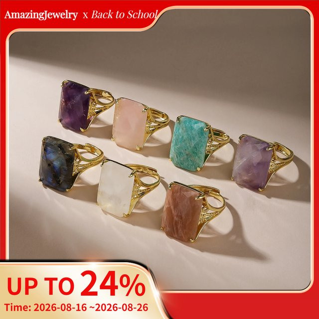 AMAZETSH Ring, Sonnenstein, Amethyst, Rosenquarz, Gold, Damen, Boho - Bild 1