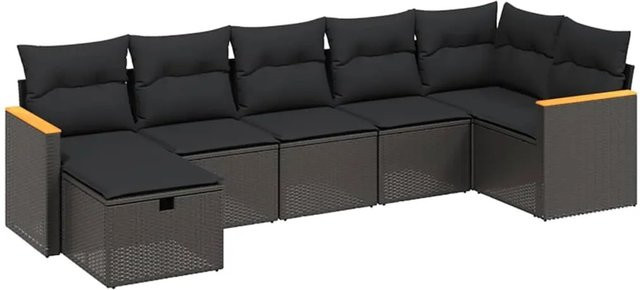 vidaXL 7-tlg Garten-Sofagarnitur aus Poly-Rattan mit Kissen in Schwarz - Bild 1