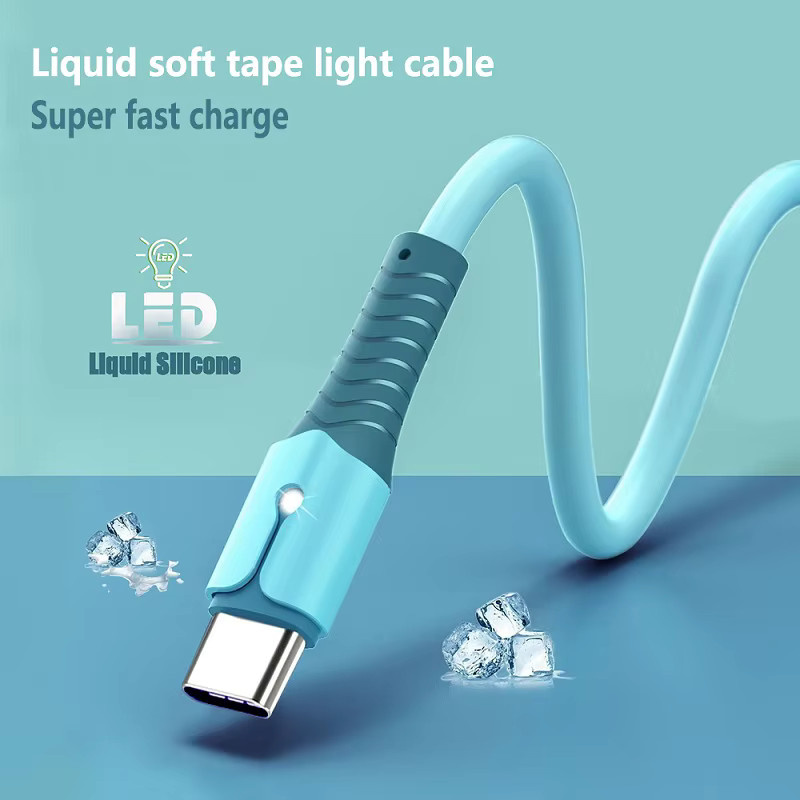 Beleuchtetes USB-C Flüssigkeits-Schnellladekabel aus Silikon in Pink für Apple und Android - Bild 4