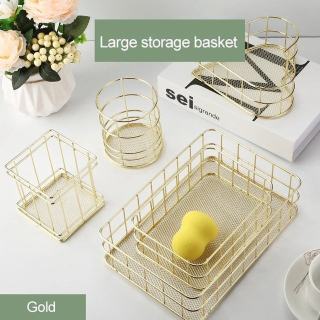 Nordic Eisen Aufbewahrungskorb in Gold als Organizer für Schmuck, Make-up-Pinsel und Bürokleinteile - Bild 1