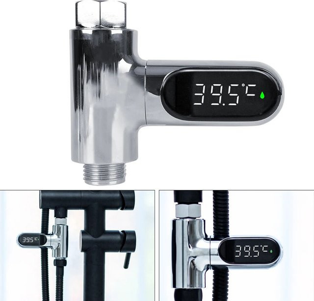 Whirlpool Wasser-Temperaturmesser mit LED-Anzeige in Silber für Duscharmaturen - Bild 1