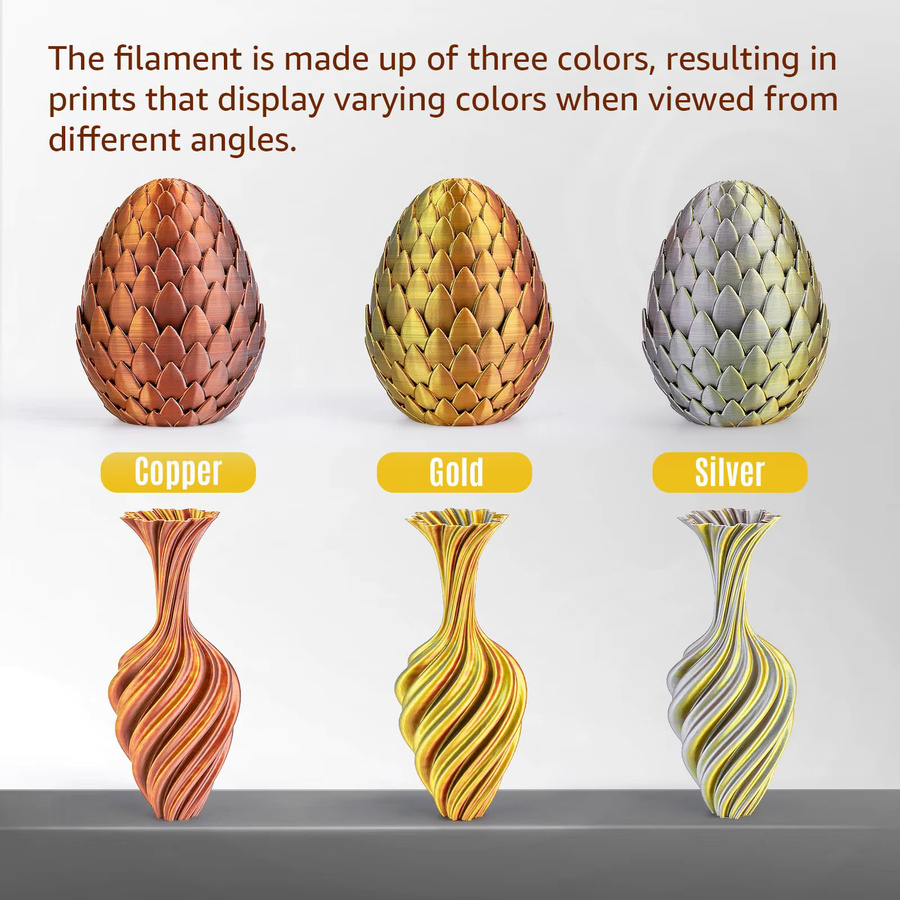 BING3D Seiden-Tricolor PLA+ 3D-Drucker-Filament Gold und Silber, Durchmesser: 1,75 mm, Nettogewicht: 250 g - Bild 2
