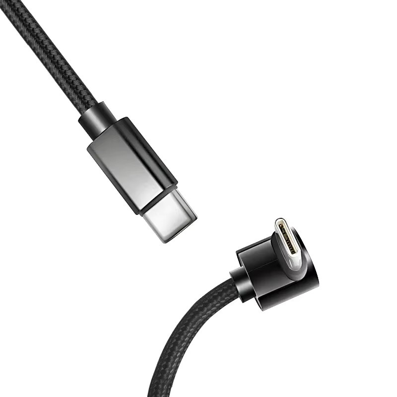 USB C auf USB C PD Schnellladekabel mit 90 Grad Winkel, 60 W Datenkabel aus Nylon geflochten, Schwarz - Bild 2