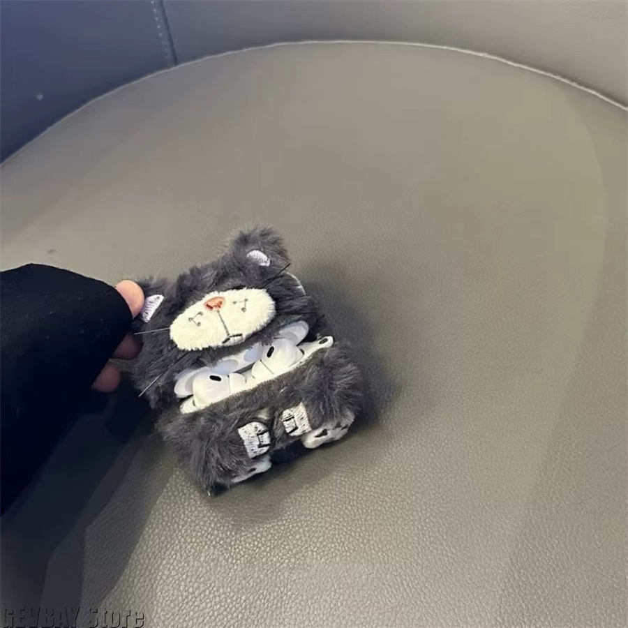 GEVBAY Plüsch Kopfhörerhülle Graue Katze im Anime-Design für AirPods Pro 2, AirPods 1/2/3 und AirPods Pro - Bild 4