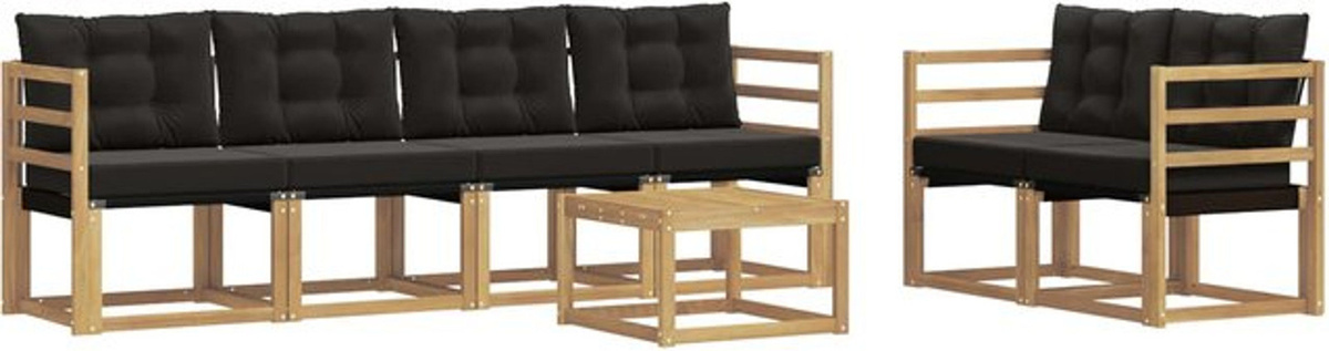 7-teilige Outdoor-Sofagarnitur aus Akazie mit Kissen in Weiß und Schwarz von vidaXL - Bild 1