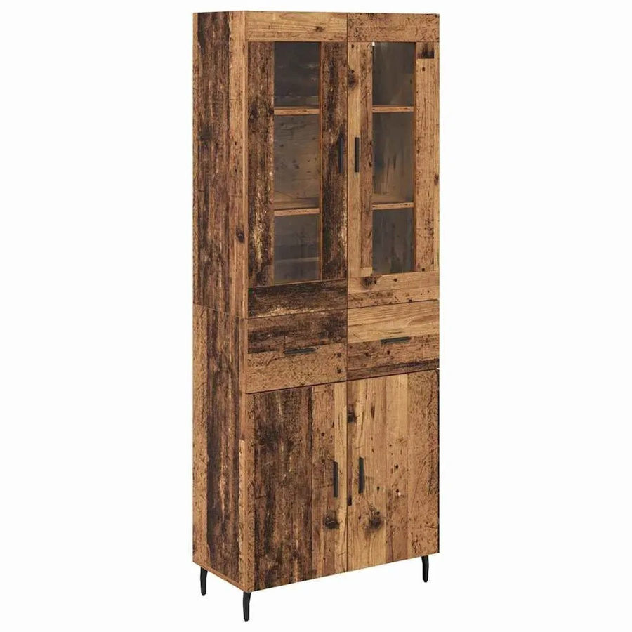 vidaXL Highboard 2-teilig in Altholz-Optik mit Glasfront und Schubladen, Braun, B/T/H: 180 x 34 x 60 cm - Bild 2