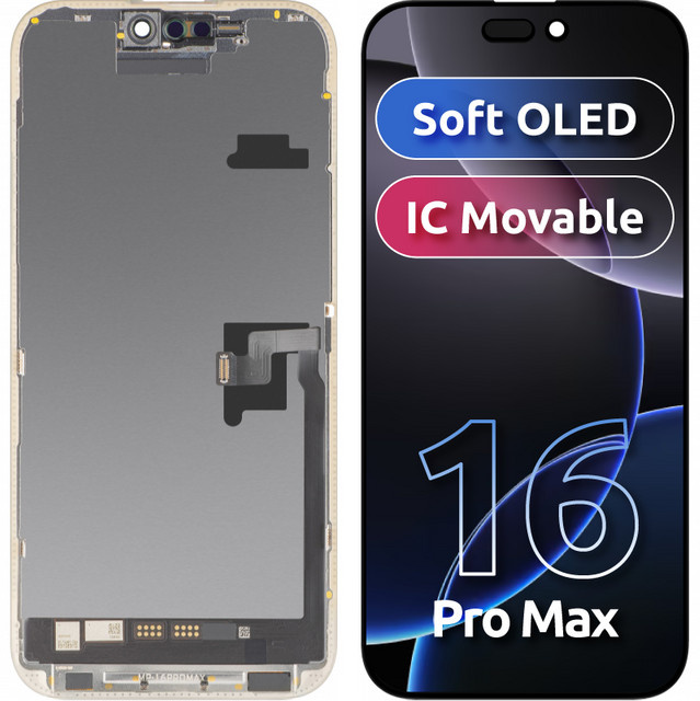 MP Soft OLED FHD Touchscreen-Display mit Rahmen für Apple iPhone 16 Pro Max, Schwarz - Bild 1