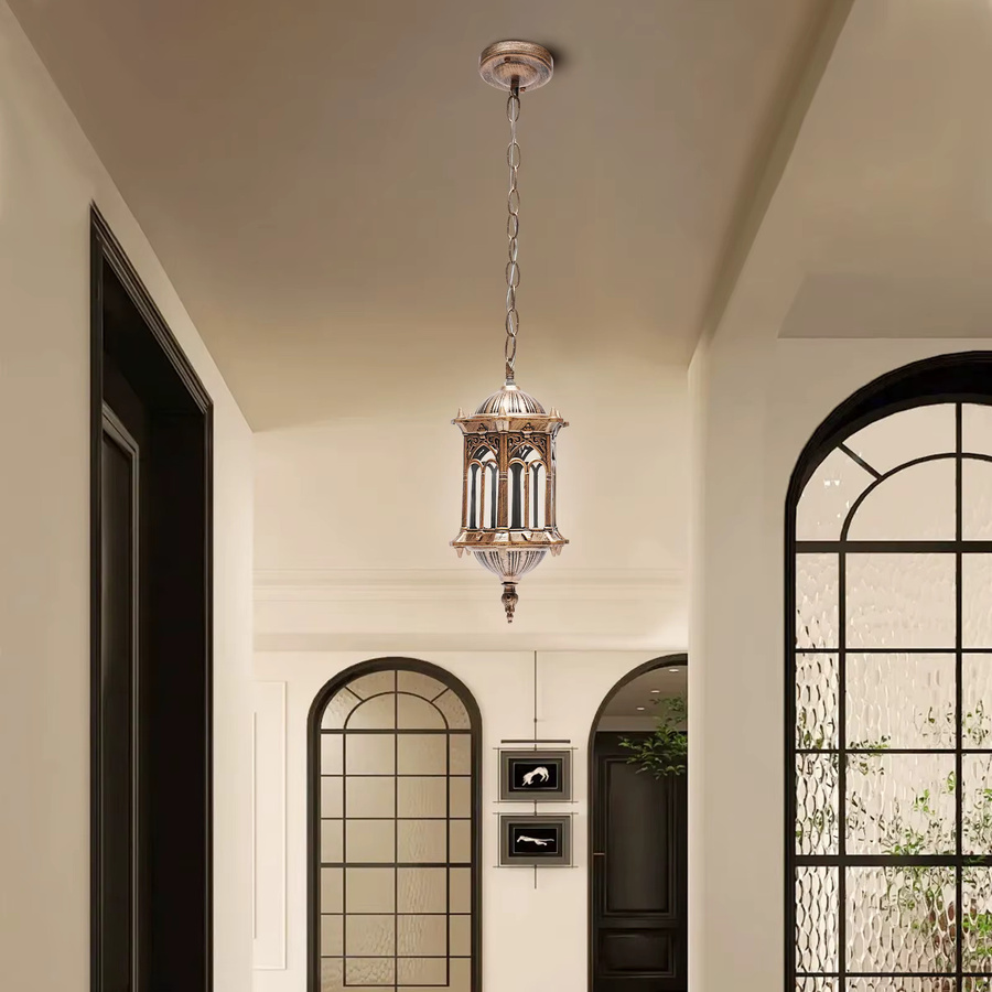 Vintage industrielle Metall-Pendelleuchte in Bronze als LED-Outdoor-Laterne für Garten und Balkon mit IP44 Schutz - Bild 4