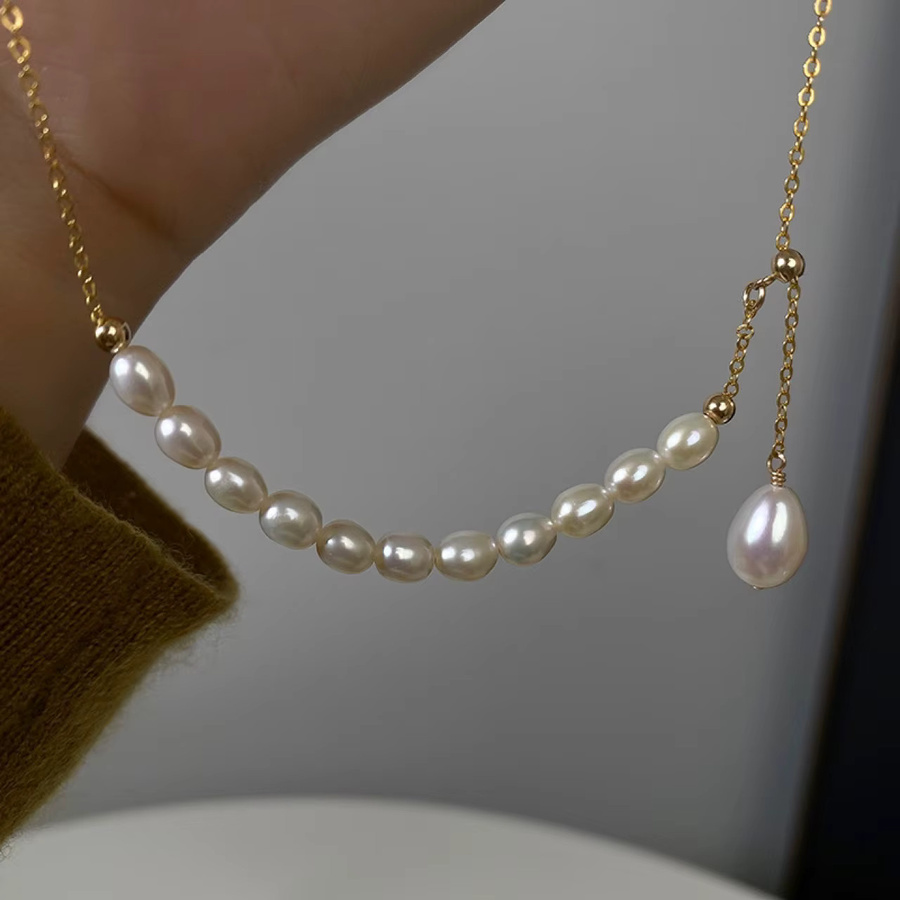 Halskette 14K Gold gefüllt, Natürliche Süßwasser Perle, Damen, Hearts Q Decor - Bild 1
