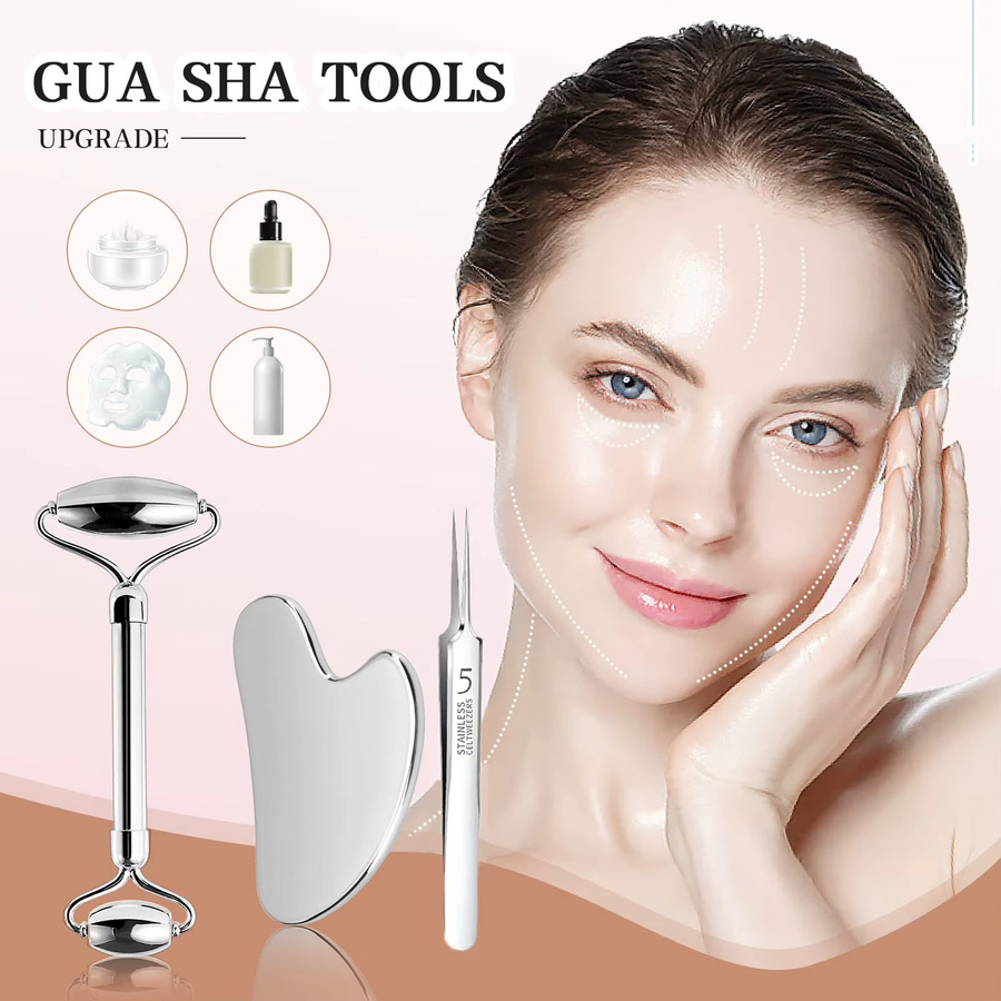 SUOJI Gua Sha Board und Mitesser-Entferner-Set, Edelstahl, Unisex - Bild 3