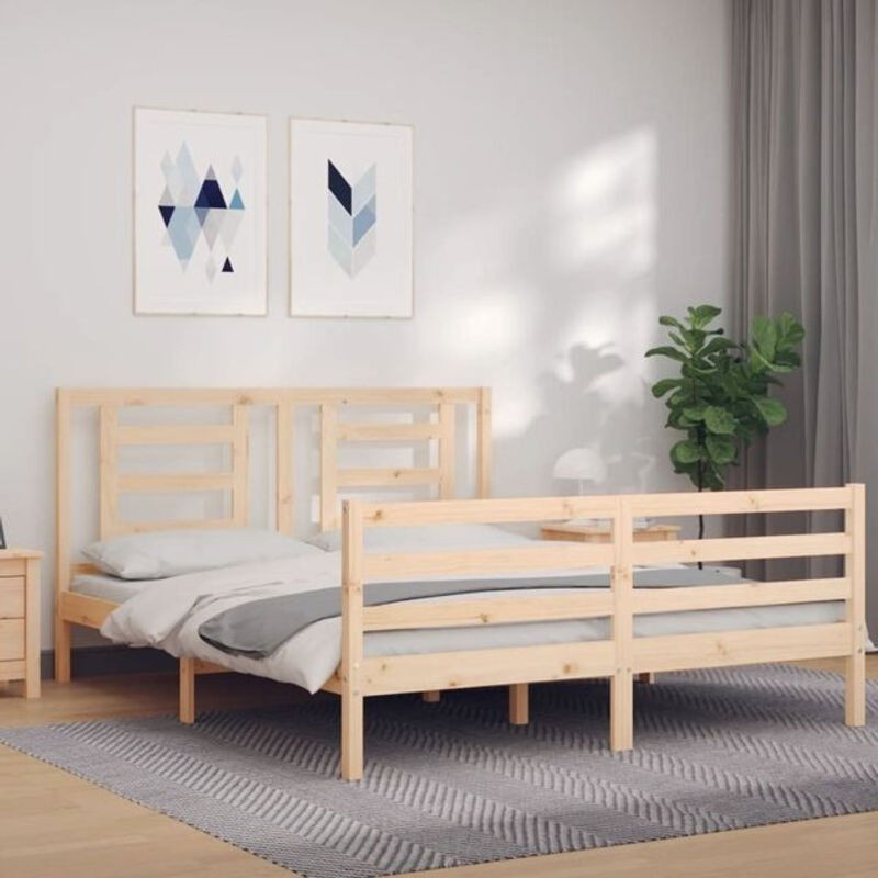 Massivholzbett mit Kopfteil von Vidaxl aus Kiefer in Braun, Skandinavisch Design, B/T/H: 150 x 200 x 155,5 cm - Bild 1