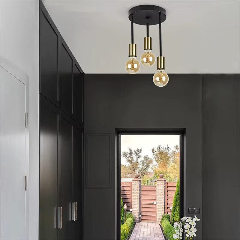 SUNMEIYI Industrielle 3-Wege-Pendelleuchte in Schwarz, Vintage Deckenleuchte mit E27-Fassung für das Wohnzimmer - Bild 4
