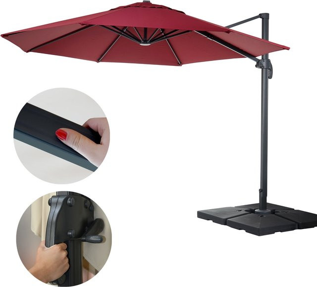 MCW Gastronomie-Ampelschirm A96 rund, Farbe: Rot, Durchmesser: 3,5 m, Material: Polyester, Alu und Stahl, inklusive Ständer und drehbar - Bild 1