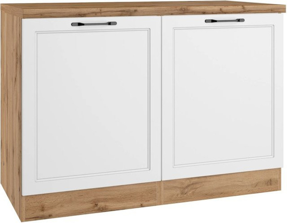 Held Möbel Küchen Spülenschrank Kempten in Landhaus Optik mit 2 Türen, Weiß/Wotan, Breite: 120 cm