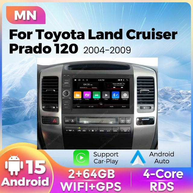 STRONGNAVI Android 15 Multimedia-Autoradio für Toyota Land Cruiser Prado 120 (2004-2009) mit kabellosem CarPlay, GPS und Bluetooth in Schwarz - Bild 1