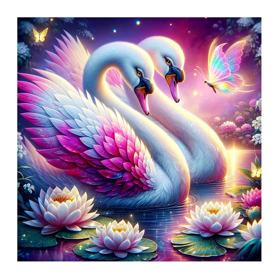 EverShine Diamant-Gemälde Schwan und Lotus als DIY Mosaik-Stickerei in Multicolour, Rund, 20 x 20 cm - Bild 4
